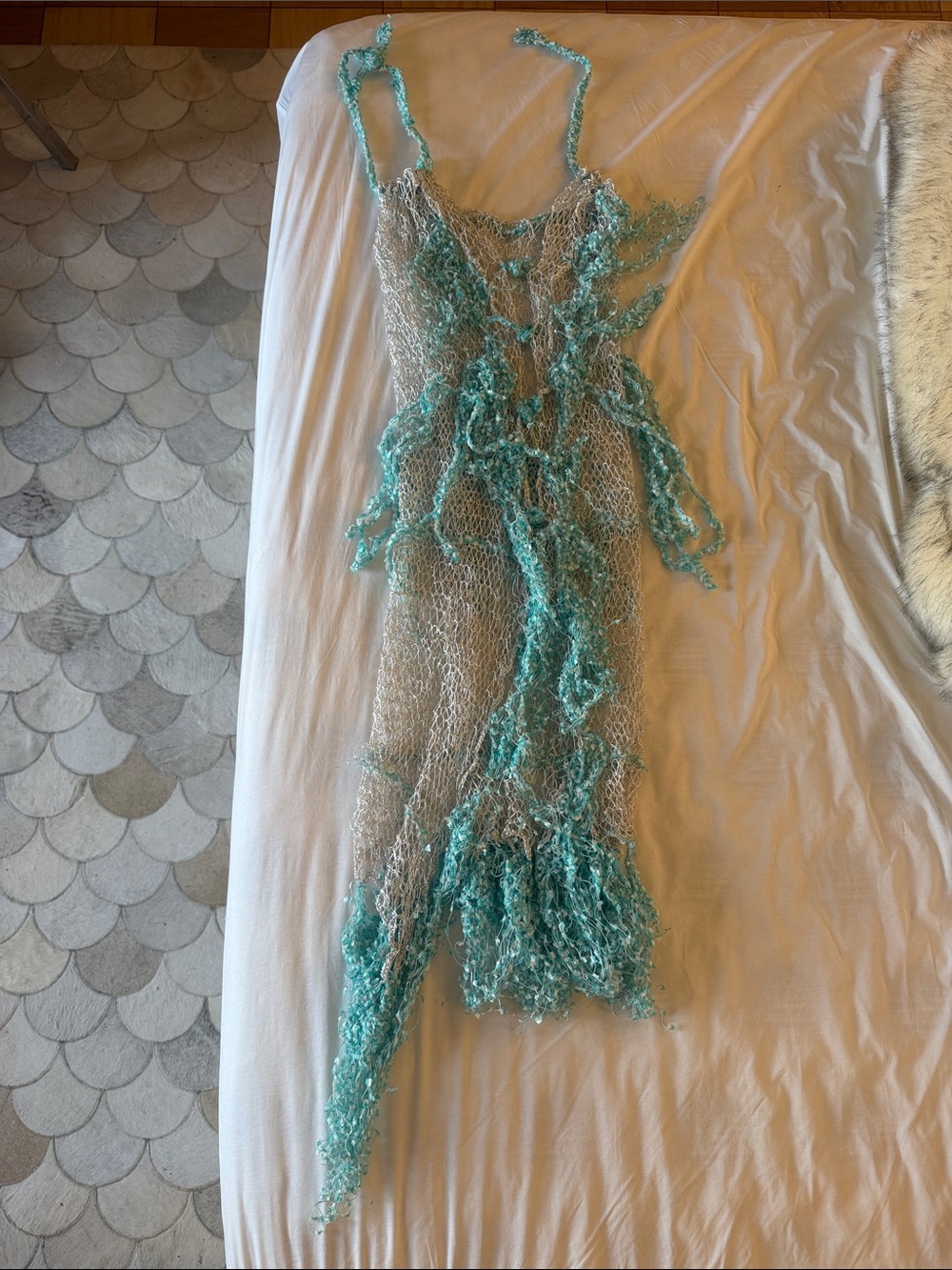 One of One Ibiza Net Knit Dress in Turquoise and Silver